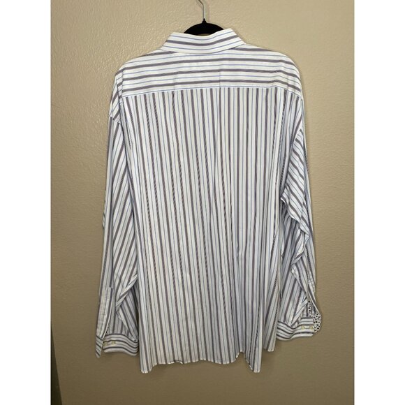 Egara Mens Slim Fit White Shirt 3X Striped Long Sleeve Button-Up Cotton Brown - Picture 5 of 7